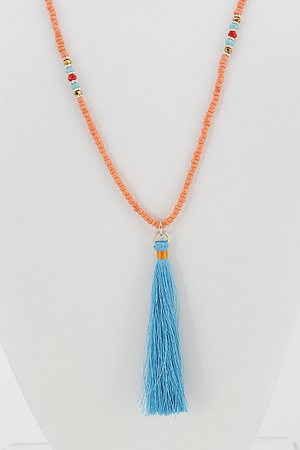 Small Colored Stones with Neon Tassel Detail Long Necklace 5LCC5